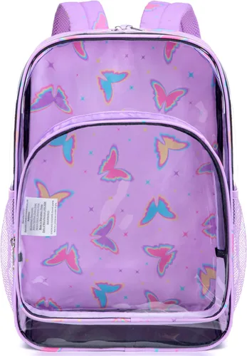 Vista 16 de BLUEFAIRY Mochila transparente para estadio escolar, mochila transparente de PVC resistente, grande, bolsa transparente, Verde, Moderno
