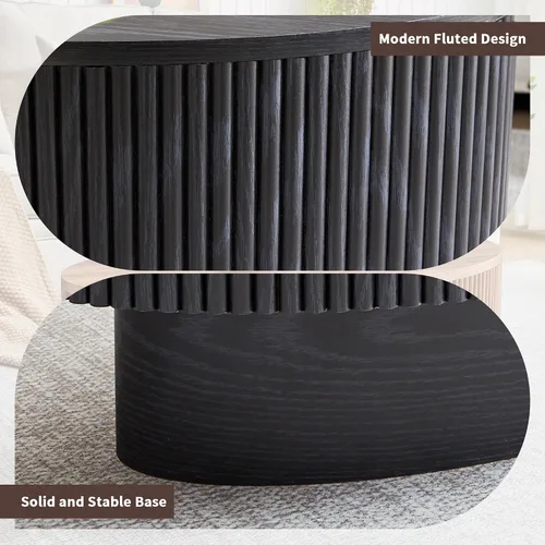 Vista 7 de Janmer Home Mesa de Centro Ovalada con Almacenamiento Oculto, Mesa de Centro Moderna de 31.5 Pulgadas de Ancho, Mesa Central con Chapa Acanalada