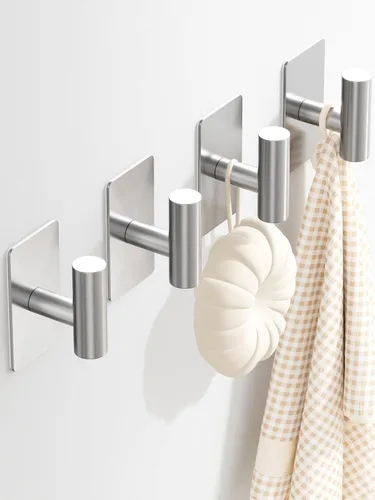 Vista 13 de GWAAZXGZ Ganchos para toallas de baño, paquete de 2, acabado negro mate, ganchos de pared adhesivos de acero inoxidable en forma de T para batas