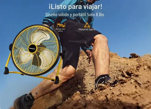 Vista 3 de Geek Aire Ventilador de suelo recargable de alta velocidad para acampar al aire libre, ventilador portátil de 16 pulgadas con hoja de metal