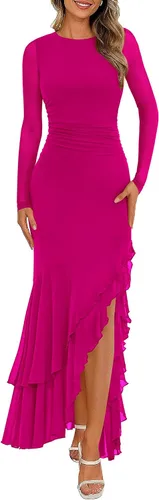Vista 15 de BTFBM Maxi vestidos de mujer otoño 2026 manga larga vestido de invitada de Café