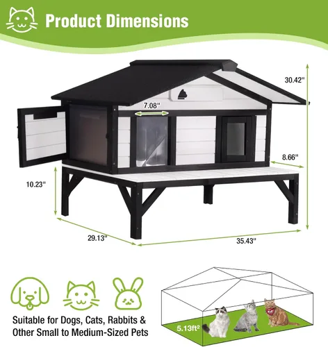 Vista 9 de GUTINNEEN Casa climatizada para gatos para exteriores, casa para gatos al aire libre aislada con manta de calefacción eléctrica, cables resistentes