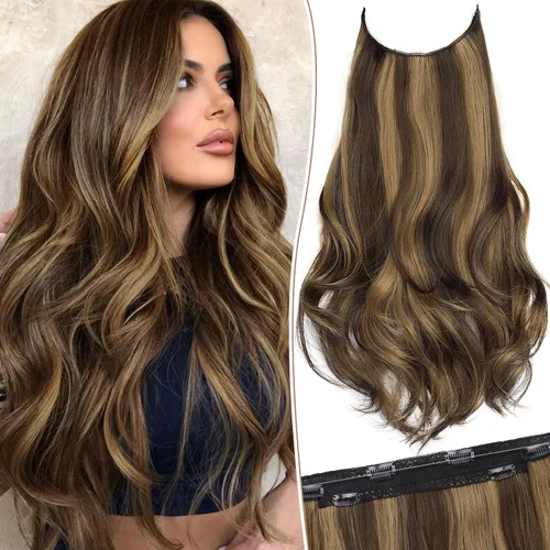 Vista 55 de KooKaStyle Extensiones de Cabello con Alambre Invisible, Largas, Lacias, en Capas, Sintéticas con Alambre Transparente, Tamaño Ajustable, 6 Clips