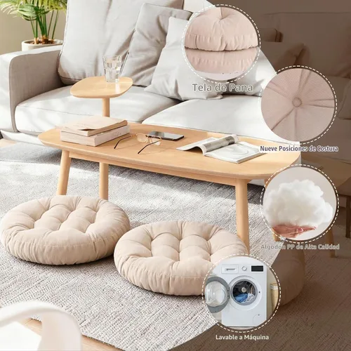 Vista 5 de Tiita Cojín de suelo de 22 pulgadas, cojín redondo para silla de exterior Redondo beige