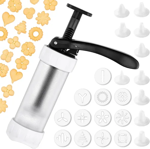 Vista 9 de Juego de prensa para galletas, máquina para hacer churros con 12 moldes y 10 puntas para decorar pasteles, prensa para galletas y churros, rojo