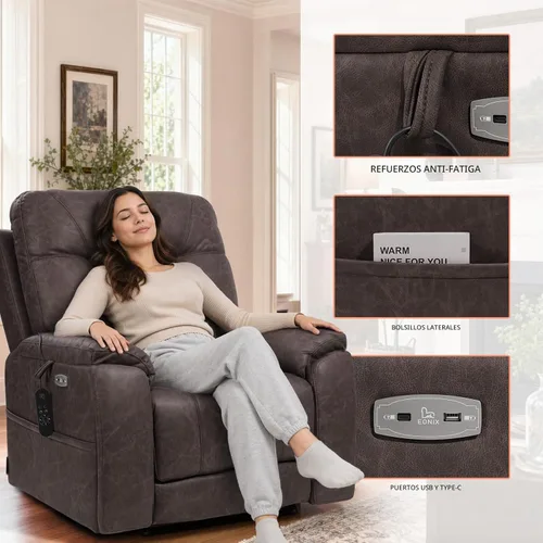 Vista 8 de EONIX Silla reclinable grande de triple motor con calor y masaje Marrón oscuro