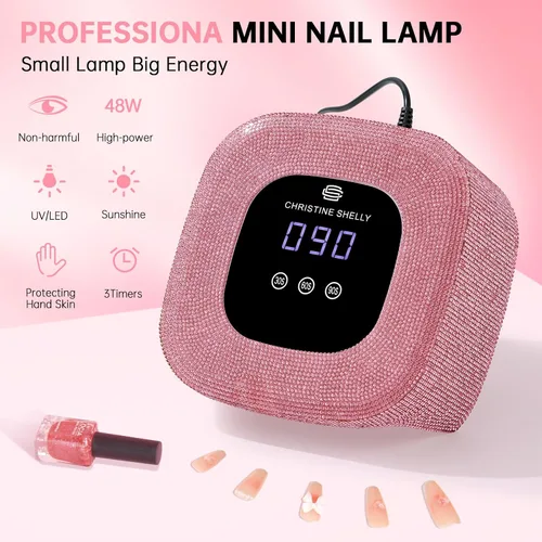 Vista 4 de 48W UV LED Nail Lamp Mini Nail Dryer for Gel Polish Pink Diamond