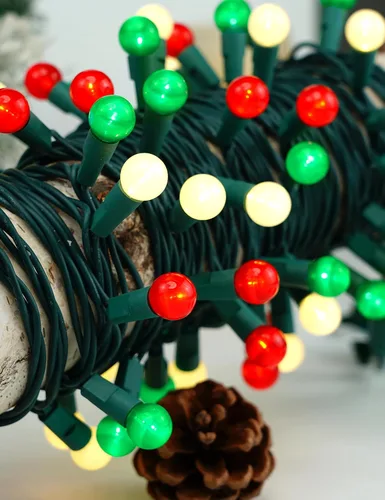 Vista 4 de Luces de Navidad para exteriores, 70 luces LED de 24 pies, color rojo, verde, blanco, luz de Navidad con bombillas perladas con certificación UL