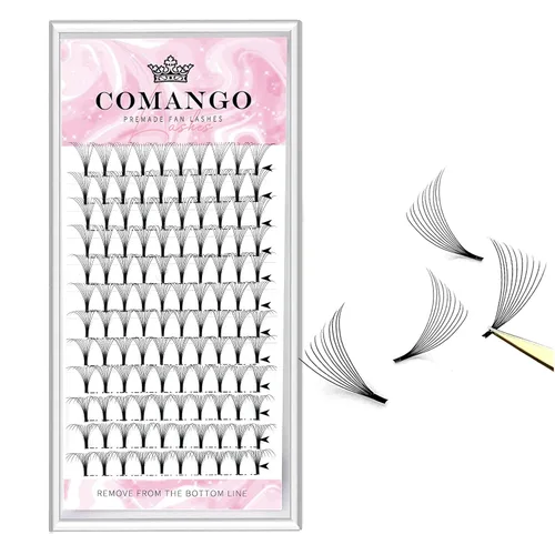 Vista 33 de Extensiones de pestañas de volumen prefabricadas 10D, 0.003 in de grosor, rizo C/D, 0.472 in, tallo corto, extensiones de pestañas de volumen