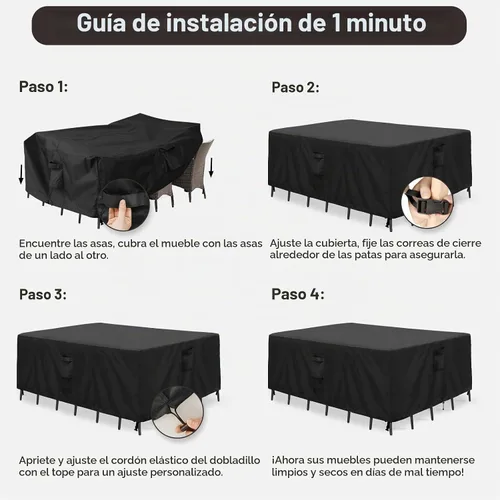 Vista 7 de PureFit Fundas para muebles de patio, funda impermeable para muebles de mesa de exterior rectangular, cubierta de sofá seccional de patio para Negro