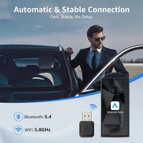 Vista 5 de Ayake Adaptador inalámbrico Android Auto, Edición Mini más pequeña, Convierte Android Auto con cable a inalámbrico, Adaptador Plug & Play, Diseño