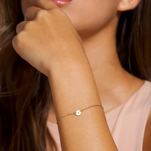 Vista 5 de Ovian - Pulsera con dije de inicial para mujer, chapada en oro de 18 quilates, de acero inoxidable, con moneda en forma de disco, letra grabada