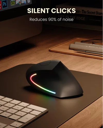 Vista 7 de POJTK Ratón ergonómico inalámbrico recargable, conexión Bluetooth+USB A+Tipo C (3 en 1), 5 niveles hasta 4800 DPI, 6 botones silenciosos, ratones