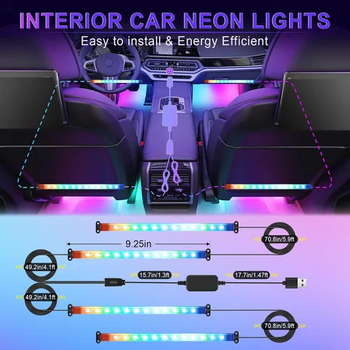 Vista 3 de LivTee Luces Interiores de Acento para Auto, Luces Interiores Inteligentes para Auto con Control de Aplicación, Luces LED RGB con Modo de Música