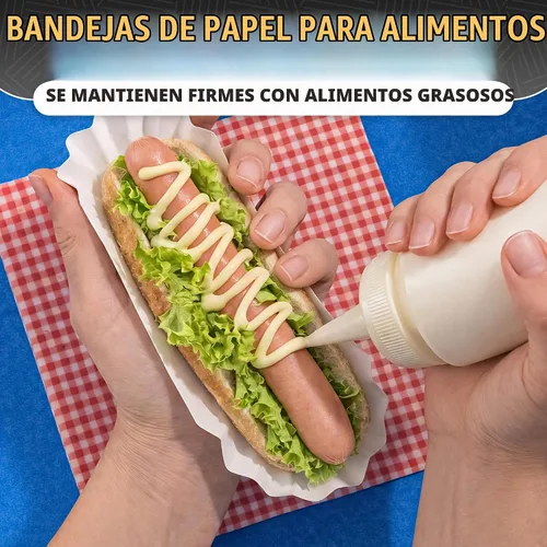 Vista 9 de 50 bandejas desechables para perros calientes para fiestas y barbacoas, bandejas de papel duraderas para perros calientes desechables para servir