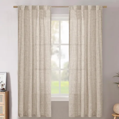 Vista 124 de BGment Cortinas cortas de lino marfil de 36 pulgadas de largo para ventanas de cocina, pequeñas cortinas texturizadas rústicas para café sobre