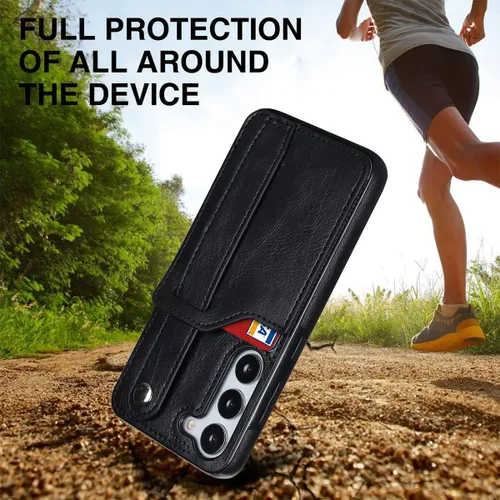 Vista 5 de Funda para teléfono Samsung Galaxy S23 5G con protector de pantalla ajustable para muñeca, soporte para tarjeta de crédito, delgada, a prueba
