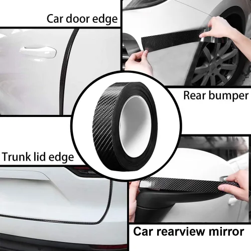 Vista 4 de Protectores de Borde de Puerta Automotriz, Protector de Umbral de Puerta, Película Envolvente de Vinilo de Fibra de Carbono 5D, Protección