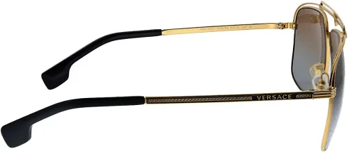 Vista 3 de Versace VE 2242 100289 - Gafas de sol rectangulares de metal dorado, lente marrón degradado, Oro