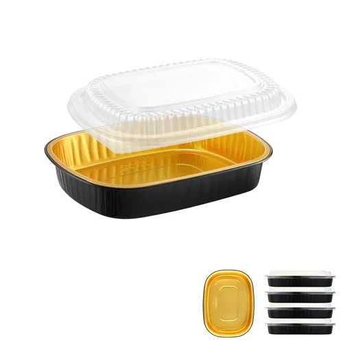 Vista 11 de Bandejas ovaladas de papel de aluminio con tapas a presión (paquete de 5) Recipiente reutilizable de servicio pesado 2 veces más grueso de 25