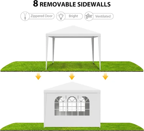 Vista 4 de LEMY Tienda de Fiesta, Carpa Gazebo para Exteriores de 10'x10' con Paredes Laterales Removibles y Ventanas, Tienda Blanca Resistente al Agua