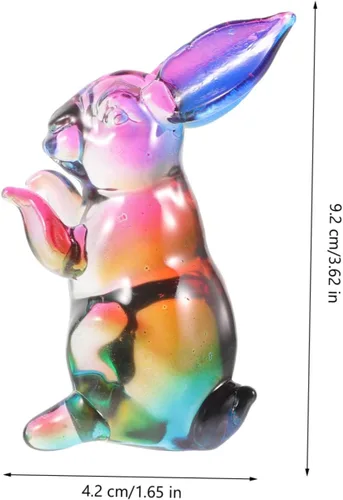 Vista 3 de Figura de conejo de cristal, colorido, soplado a mano, estatua de animales de cristal, coleccionables, estatua del zodiaco chino, arte de vidrio