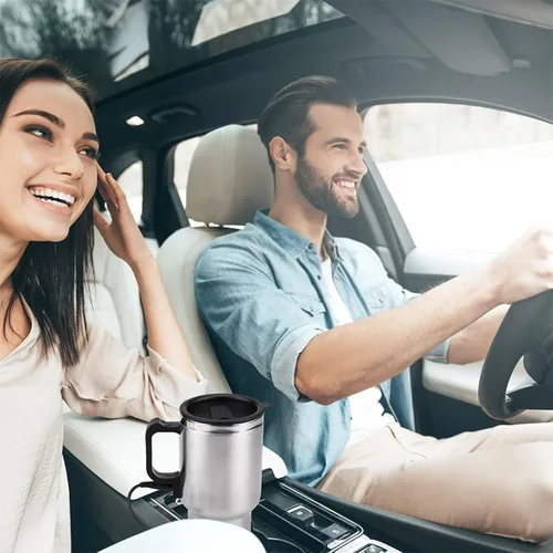 Vista 2 de Taza eléctrica para coche, 15.2 fl oz, 12 V, taza de viaje calentada de acero inoxidable, taza de calentamiento de viaje, taza de café, té, taza
