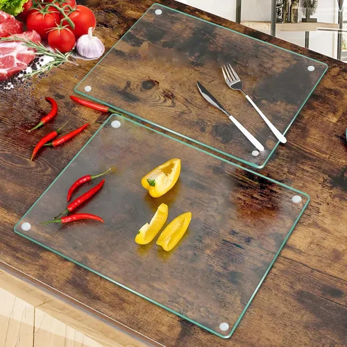 Vista 7 de LANGBOHOS Tablas de cortar de vidrio templado para cocina, tabla de cortar transparente para encimera, tabla de cortar antideslizante, protección