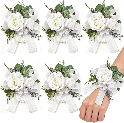 Vista 15 de Boutonnieres blancos marfil para hombres, 6 piezas, rosas 6 piezas Boutonnieres blanco #2