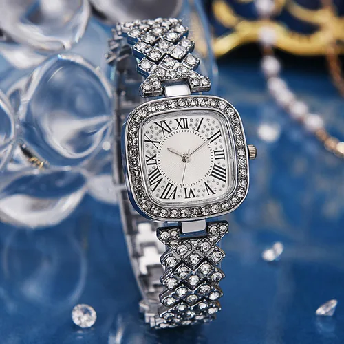 Vista 3 de Reloj cuadrado de diamante vintage de lujo de moda reloj digital de cuarzo para mujer