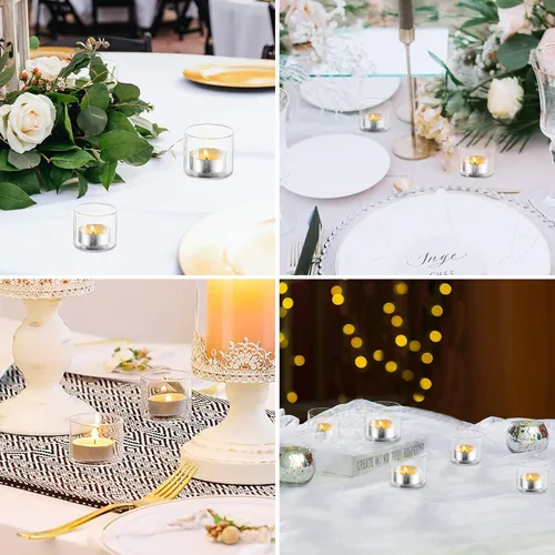 Vista 8 de Portavelas votive Tea Light – Mini portavelas de cristal transparente como velas a la luz de las velas para cenas, eventos, cumpleaños, boda