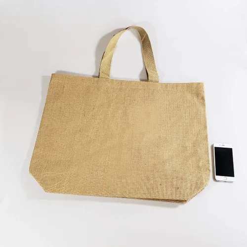 Vista 6 de Bolsas de arpillera de yute para la playa, bolsas de compras ecológicas con forro de algodón (1, mediano (20 x 14 x 6 pulgadas)