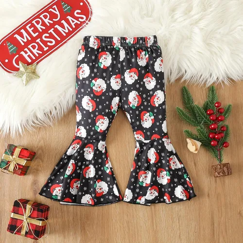 Vista 6 de Traje de Navidad para bebé niña, camisa de manga larga, vestido con volantes, leggings para niños, pantalones acampanados, bufanda, disfraz de Papá
