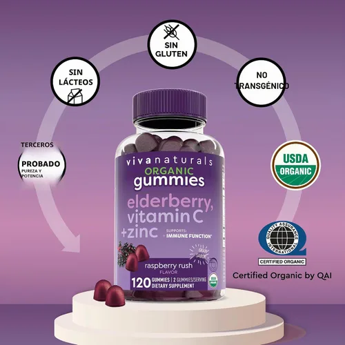 Vista 7 de Viva Naturals Gomitas orgánicas de saúco Sambucus para adultos (120 unidades) – Gomitas de apoyo inmunológico de vitamina C y zinc de saúco 3 en 1