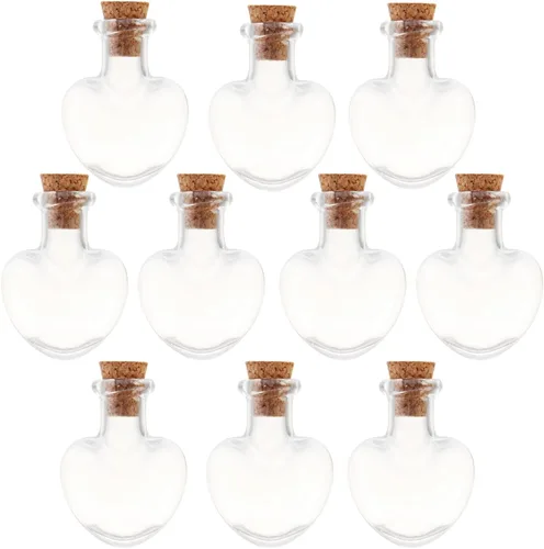 Vista 35 de 25 mini botellas de vidrio con tapas de corcho, 5 formas clásicas, pequeños frascos de vidrio, botellas de deseos, pequeños frascos decorativos