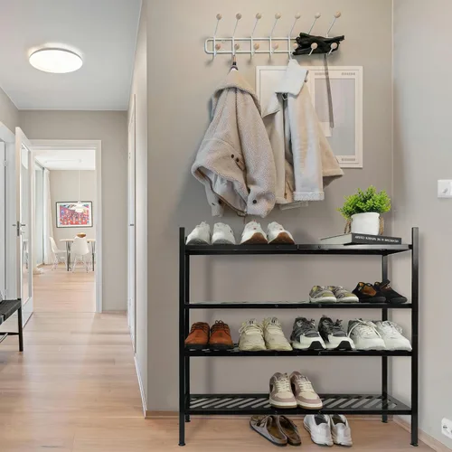 Vista 8 de Zapatero – Organizador de zapatos de metal de 2 niveles, estante de almacenamiento de zapatos de 35 pulgadas, apilable largo soporte para armario