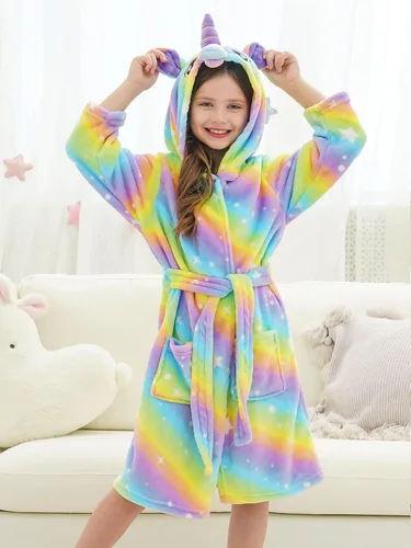 Vista 2 de Doctor Unicorn Ropa de dormir con capucha de unicornio suave a juego pantuflas para niñas