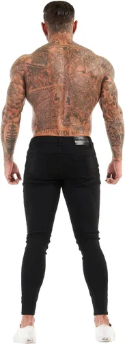 Vista 5 de Gingtto jeans entallados elásticos para hombre, de corte ajustado, rasgados, gastados