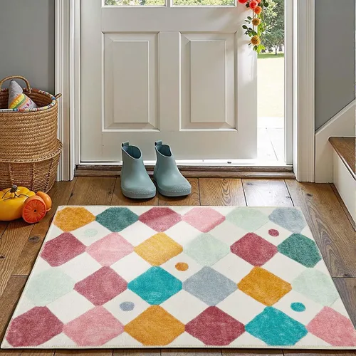 Vista 10 de jinchan Alfombra a rayas de 2 x 3 para entrada, alfombra de cocina, tapete pequeño, antideslizante, ligero, de bajo perfil, decoración para entrada