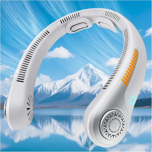 Vista 7 de Ventilador de cuello portátil, recargable, ventilador personal para soplar aire frío, 5 velocidades, batería USB, enfriador de cuello con cuello