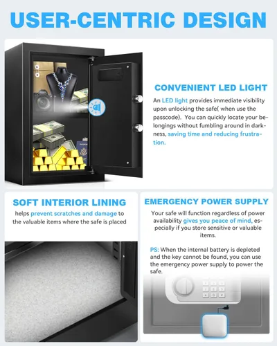 Vista 7 de Caja de seguridad grande para el hogar – Armario resistente de 3.0 pies cúbicos con luz de movimiento y alarma doble, teclado digital y llave