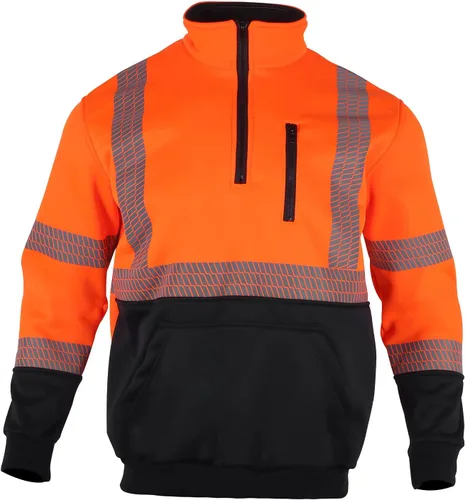 Vista 2 de VENDACE Hi Vis Safety Reflective Sweatshirt for Men ANSI Class 3 High Visibility Fleece 1/4 Zipper Jacket No Hood Naranja