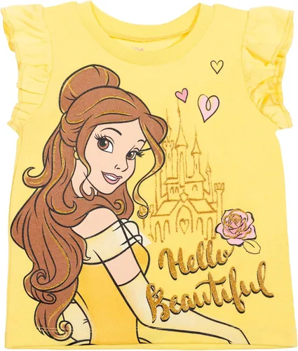 Vista 2 de Disney Frozen Moana Princess Tiana - Conjunto de camiseta floral y pantalones cortos de rizo francés para niños pequeños y grandes