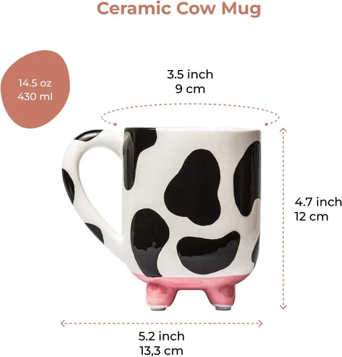 Vista 3 de SWEETLO Taza de Café de Vaca Artículos de Vacas Taza de Cerámica de 15oz - Taza para Amantes de las Vacas con Ubres - Tazas con Lindos Diseños