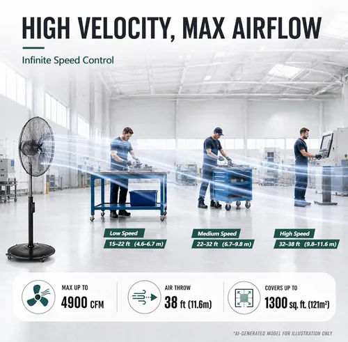 Vista 3 de Ventilador de pedestal oscilante de 18 pulgadas con control remoto, ventilador de pie de alta velocidad de 5000 CFM, motor de CC, 9 velocidades