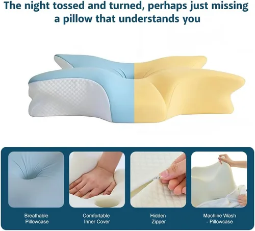 Vista 2 de Almohada cervical de espuma viscoelástica – Soporte ergonómico para el cuello para personas que duermen de lado, espalda y estómago Almohada