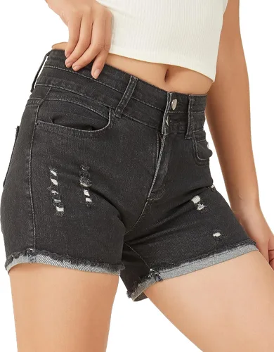 Vista 4 de PHOENISING - Shorts elásticos de mezclilla para mujer talla 2 a 16