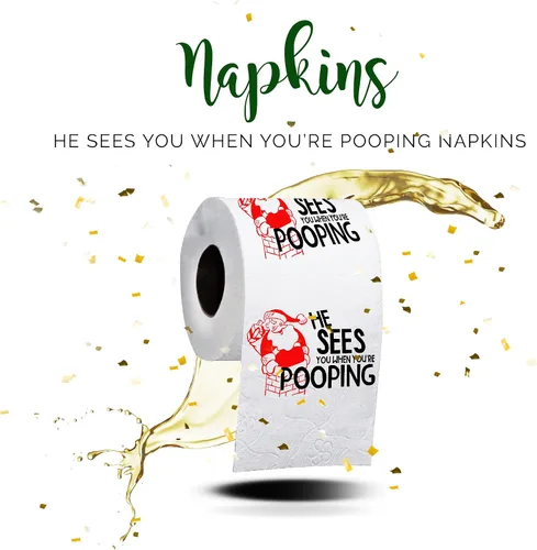Vista 7 de Rollo de papel higiénico navideño con texto en inglés «He Sees You When You're Pooping», divertido papel higiénico, divertido regalo de Feliz