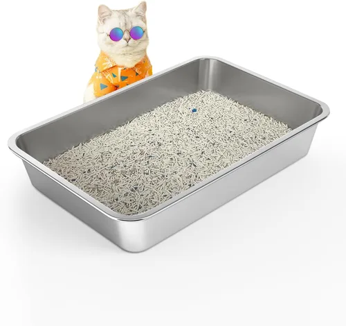 Vista 8 de WENBOKMIN Caja de Arena de Acero Inoxidable para Gatos - Caja de Arena para Gatos - Fácil de Limpiar, Nunca Absorbe Olores, Manchas o Óxido