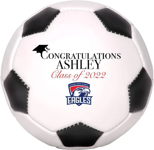 Vista 2 de Balón de fútbol personalizado, regalo de graduación personalizado con nombre y logotipo de la escuela para él, ella, graduado, hijo, hija